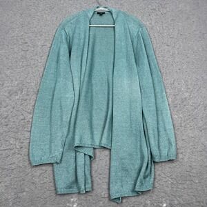 Talbots Cardigan Women's 3X Blue 100% Linen Knit Open Front Sweater Beachy Layer